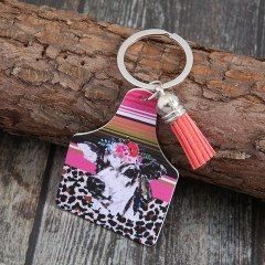 Cow Print Cactus Animal Leather Tassel Keychain