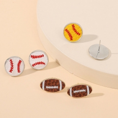Fashion Ball Alloy Creative Baseball Rugby Ball Applique Leather Earrings