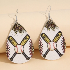Baseball Leopard Print Reversible Print Vintage Ball Leather Earrings