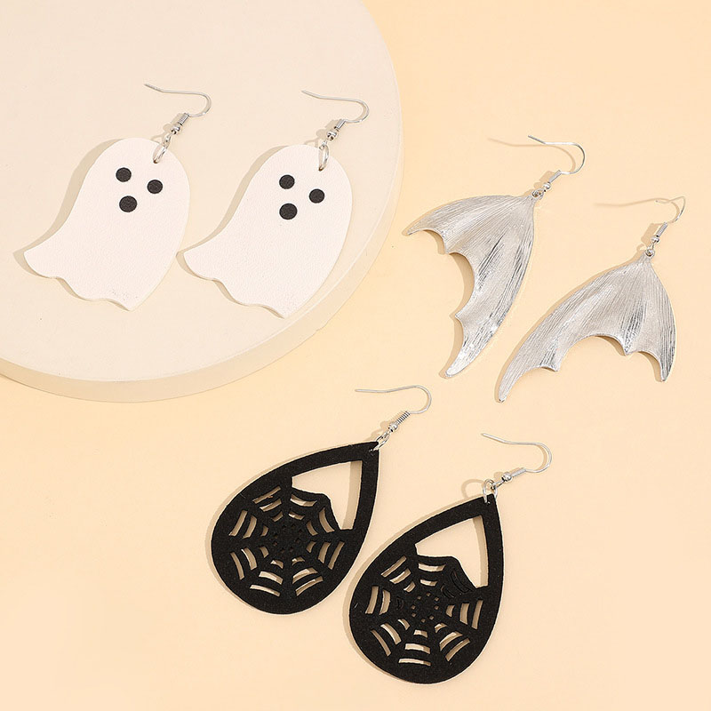 Halloween Bat Wings Alloy Spooky Spider Web Leather Earrings Set Of 3
