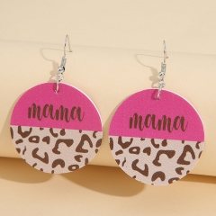 Mother's Day Vintage Leopard Print Patchwork Double-sided Letter Leather Earrings