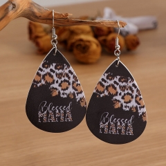 Bohemian Mother's Day Leopard Print Letter Printed Leather Earrings