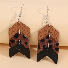 Fishtail Weave Pattern Vintage Exaggerated Leopard Print Fur Face Pu Leather Earrings