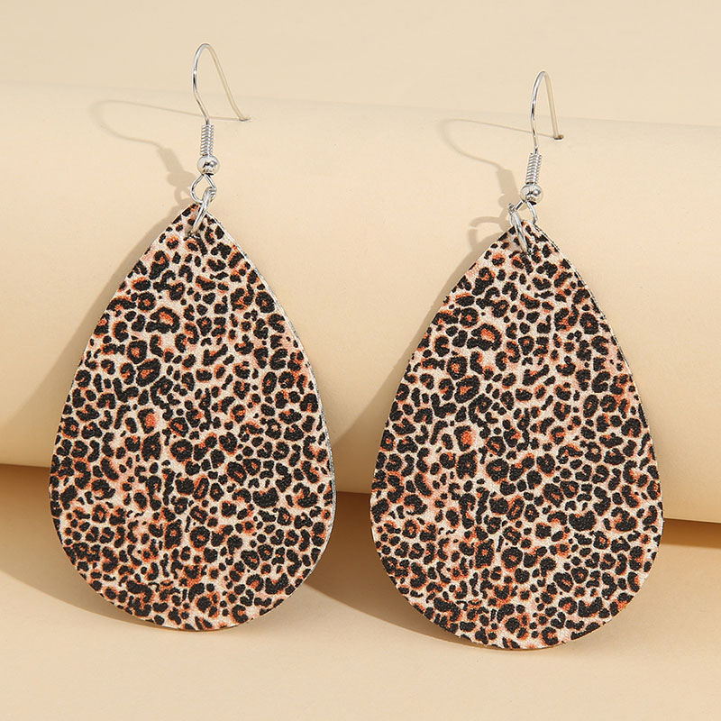 Vintage Two-color Leopard Print Mixed With Exaggerated Leather Earrings