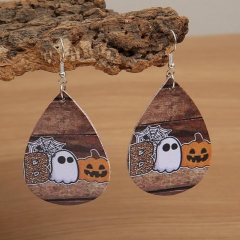 Halloween Scary Ghost Pumpkin Pu Leather Earrings