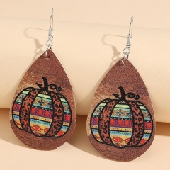 Bohemian Leopard Print Pumpkin Printed Vintage Exaggerated Leather Earrings