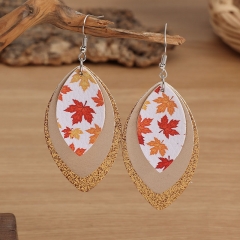 Tree Leaf Sequin Multi-layered Maple Pu Earrings Thanksgiving