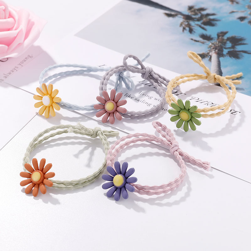 Wholesale Korean Simple Small Daisy Head Rope Tie Hair Leather Band