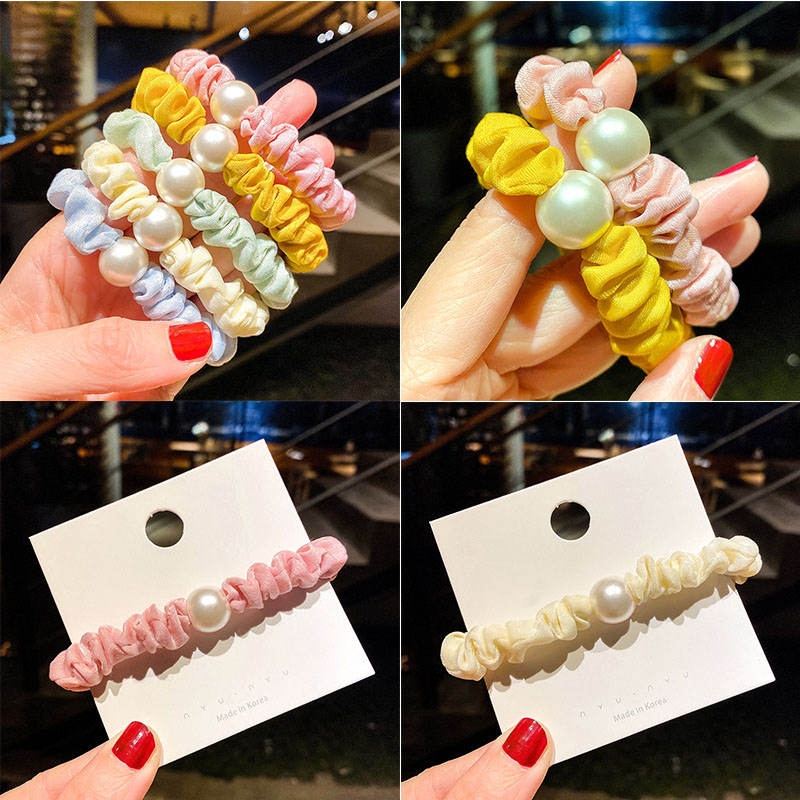 Wholesale Korean Pearl Hair Rope Fabric Head Rope Small Intestine Hair Band