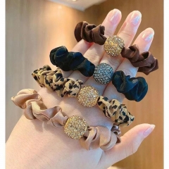 Korean Rhinestone Large Intestine Hair Band High Elasticity French Leopard Print Head Rope Supplier