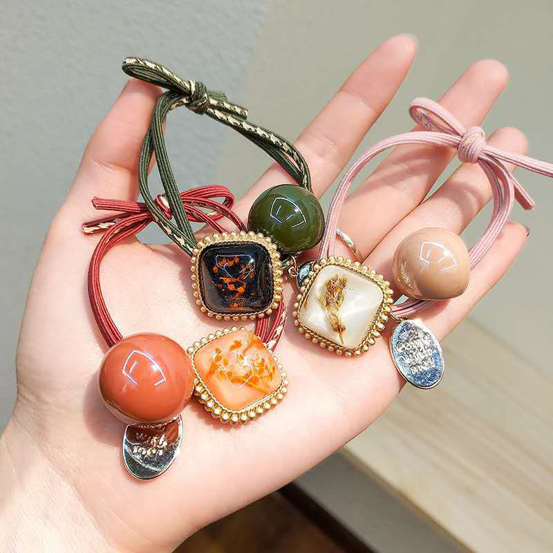 Wholesale Retro Japanese And Korean Sweet Cute Big Round Beads Amber Hair Rope