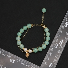 Wholesale Natural Freshwater Pearl Green Crystal Non-fading Pine Cone Pendant 18k Gold Plated Bracelet