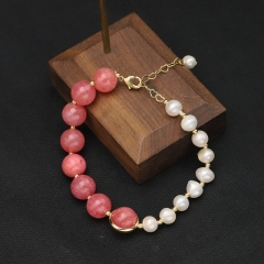 Wholesale Natural Pearl Watermelon Red Crystal Clashing Bracelet