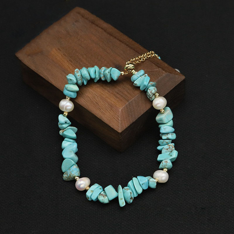 Wholesale Natural Freshwater Pearl Turquoise Non-fading Pendant 18k Gold Plated Bracelet