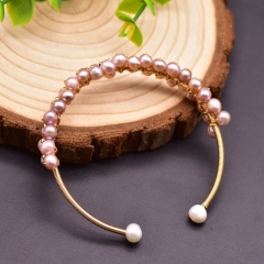 Wholesale Natural Freshwater Pearl Bracelet Stretchy Minimalist Hand-wound Wire Bracelet