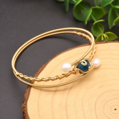 Wholesale Natural Freshwater Pearl Aquamarine Blue Crystals Winding Bracelet