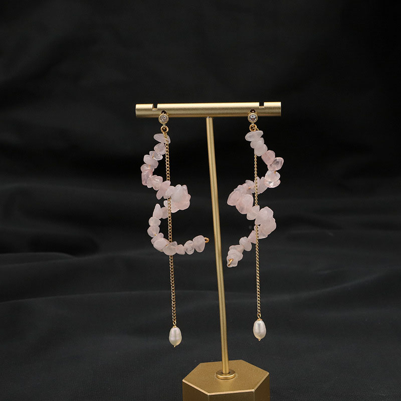 Wholesale Natural Freshwater Pearl Long Pink Crystal 925 Silver Pin Earrings