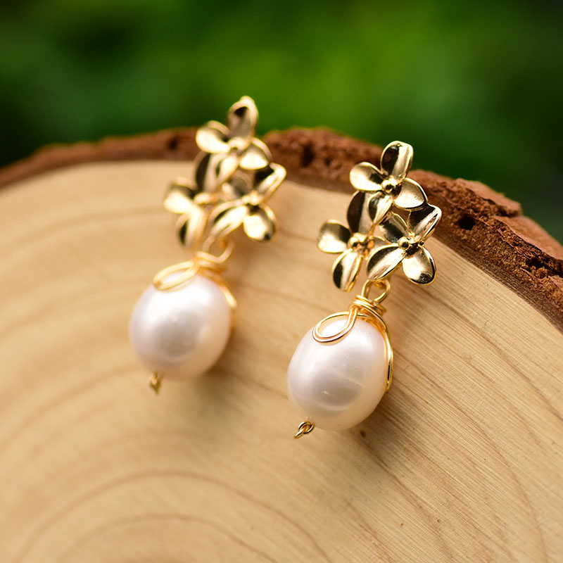 Wholesale 925 Silver Freshwater Pearl 14k Handmade Earrings