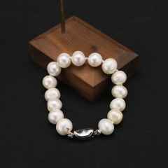 Wholesale Natural Freshwater Pearl Bracelet With Simple Silver Clasp Couple