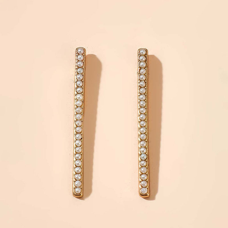 Simple Korean Pearl Inlay Geometric Symmetrical One Word Earrings Supplier
