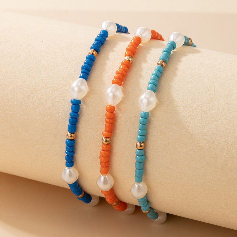 Ethnic Rice Beads Beaded Pearl Geometric Colorful Three Piece Bracelet Vendor
