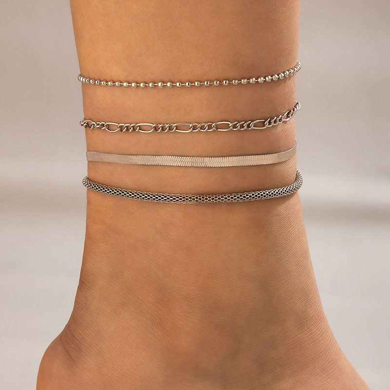 Simple Alloy Round Bead Temperament Snake Bone Chain Five-piece Anklet Set Supplier