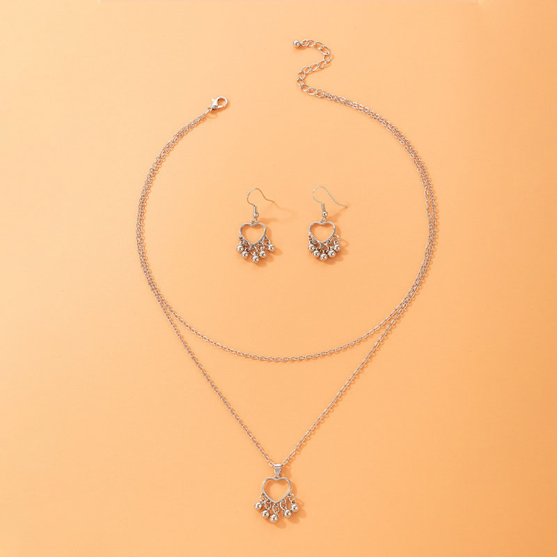 Wholesale Bohemian Love Round Beads Tassel Geometric Necklace Earrings Set