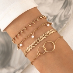 Personalized Airplane Chain Circle Korean Geometric Pearl Pendant 4-piece Bracelet Vendor