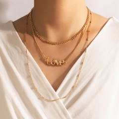 Geometric Letters Love Chain Hollow Out Three Layers Necklace Vendor