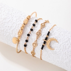 Wholesale Moon Rice Beads Beaded Black Simple Four-piece Bracelet Set