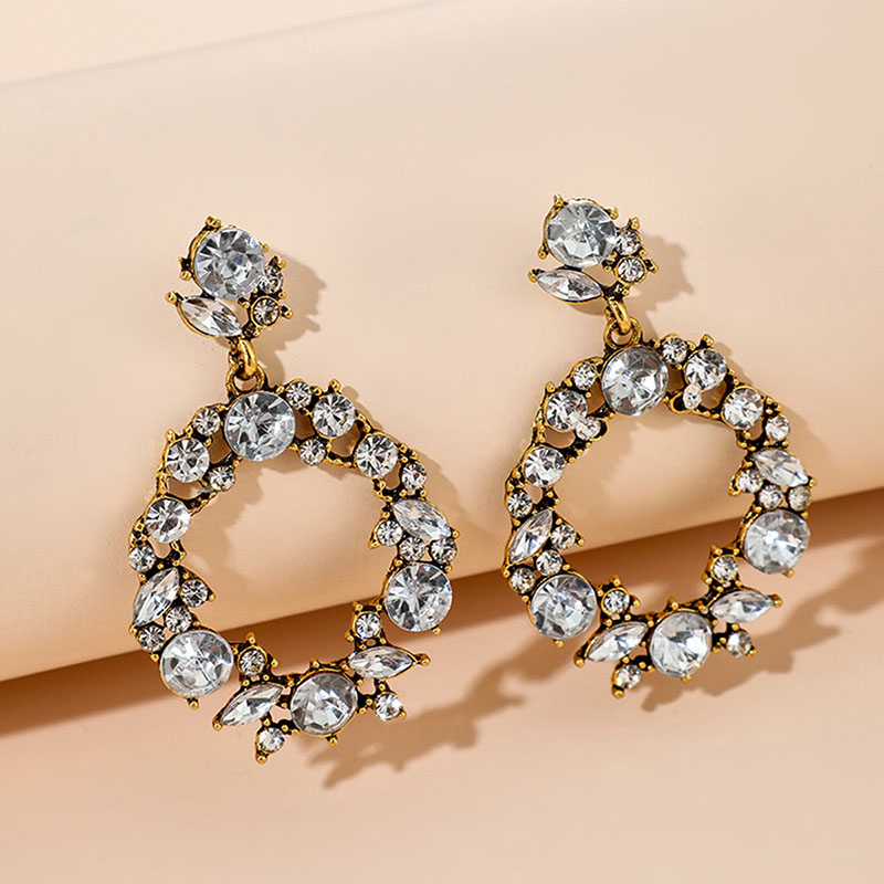 Vintage Diamond-set Hollow Geometric Round Irregular Earrings Vendor
