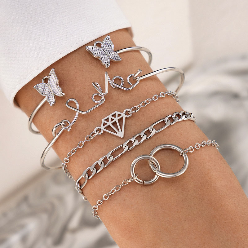 Butterfly Diamond Hollow Circle Letter Opening Five Layers Bracelet Vendor