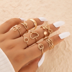 Wholesale Simple Love Bow Geometric Plain Ring Set Of Nine Pieces Ring Set