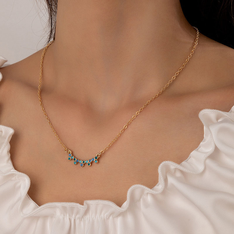 Simple Ol Colorful Diamond Set Single Necklace Geometric Collarbone Chain Vendor