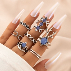 Geometric Love Crown Alloy Imitation Gemstone Inlay Seven-piece Ring Vendor