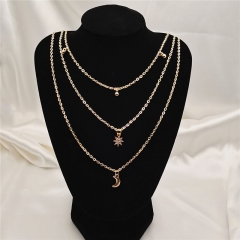 Simple Three-layer Star And Moon Tassel Collarbone Chain Necklace Supplier