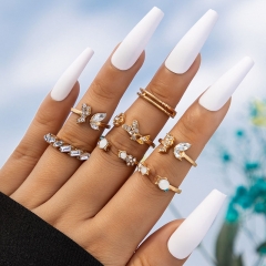 Wholesale Butterfly With Diamonds Opening Geometric Alloy Light Luxury Seven-piece Ring Set