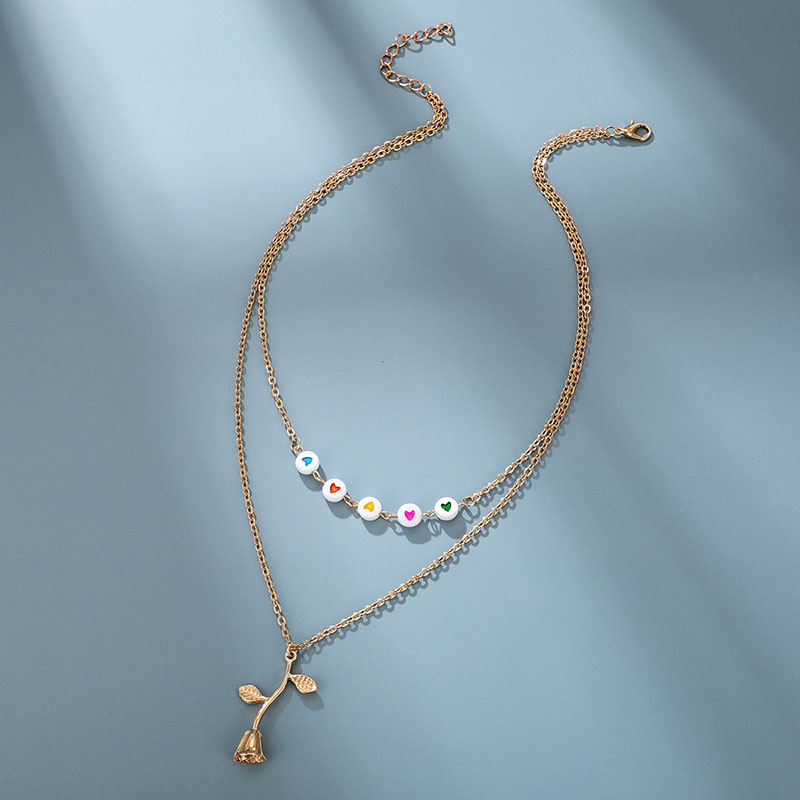Beaded Love Diy Alloy Rose Pendant Double Layer Necklace Vendor