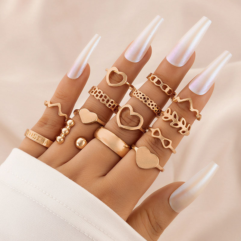 Love Letters Hollow Geometric Irregular Gold Ring Set Of Fourteen Vendor