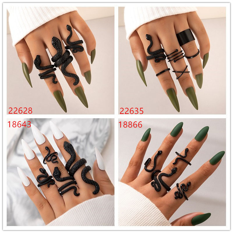 Snake Black Geometric Punk Personality Ring Set Supplier