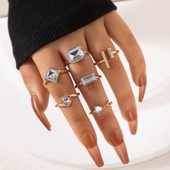 Korean Gemstone Set Open Geometric Love Triangle Six-piece Ring Set Vendor