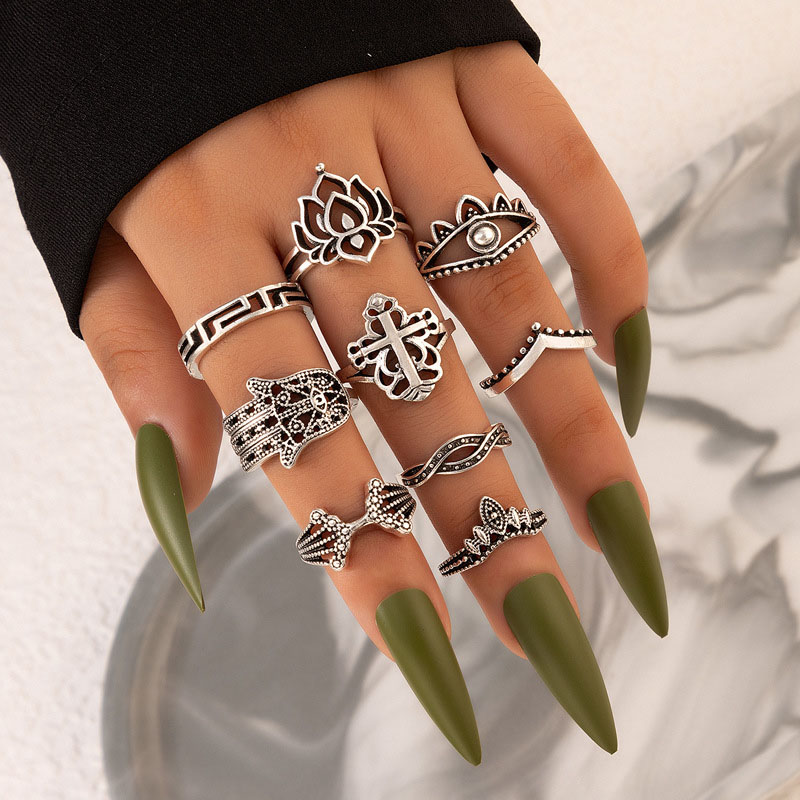 Vintage Lotus Totem Cross Nine Piece Ring Set Supplier