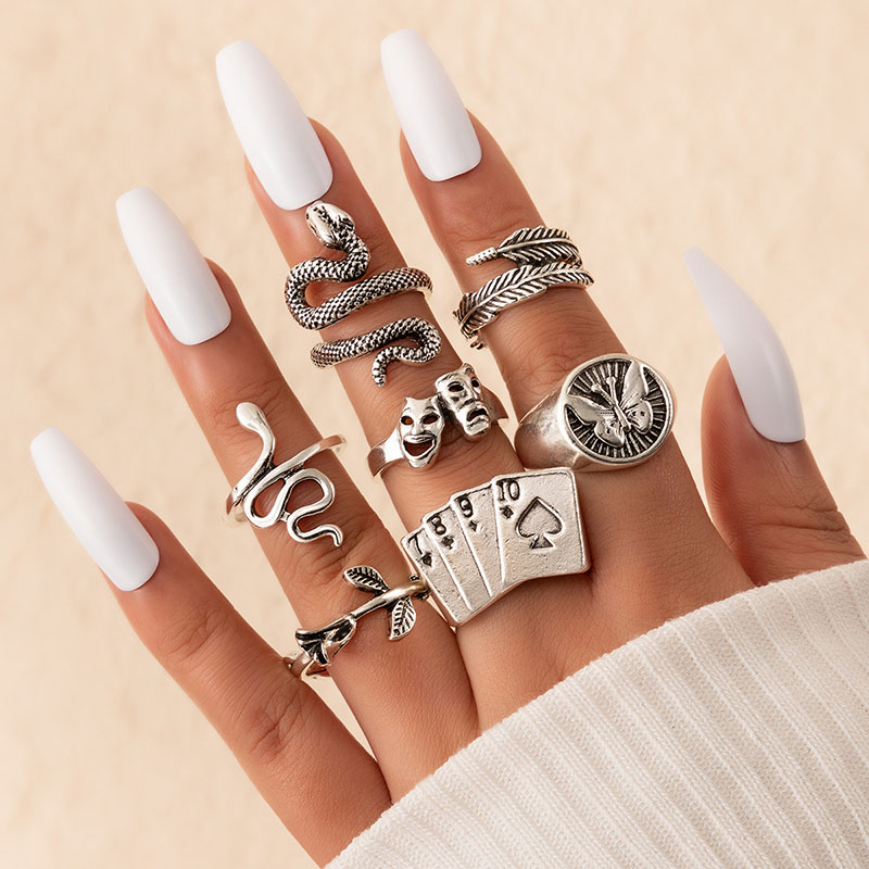 Spider Ghost Face Playing Cards Fashion Silver Six-piece Ring Vendor