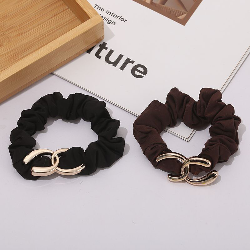 Japan And South Korea Ice Silk Fabric Double C Metal Hair Tie Leather Band Supplier