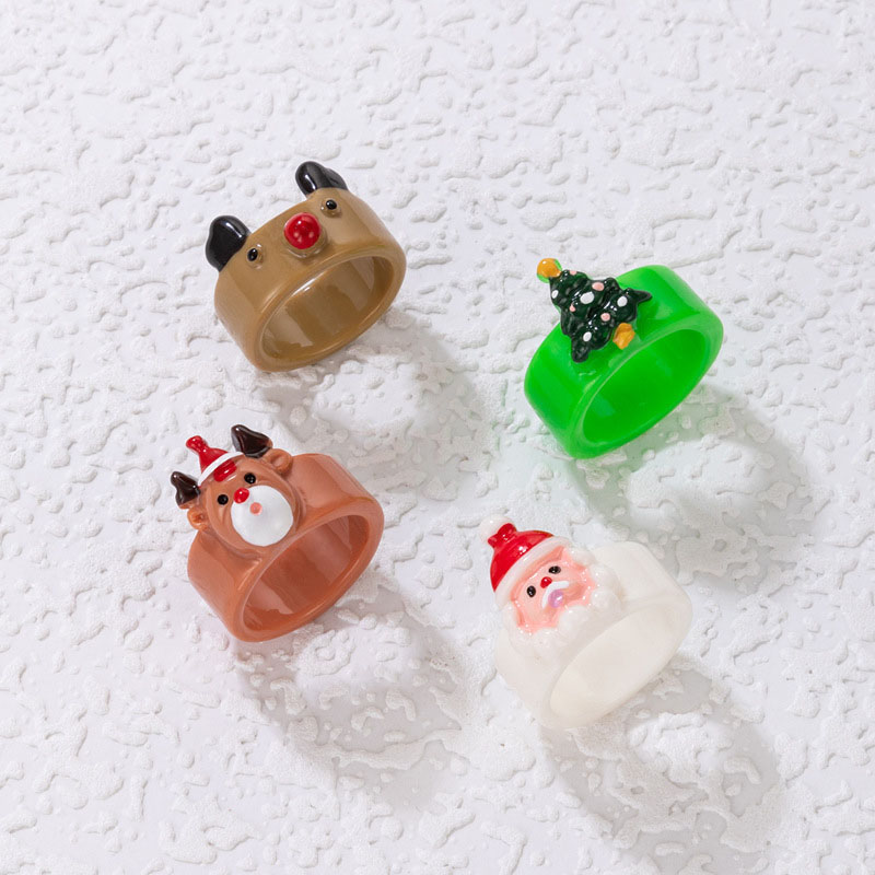 Resin Piglet Bear Cute Santa Claus Cartoon Ring Set Supplier