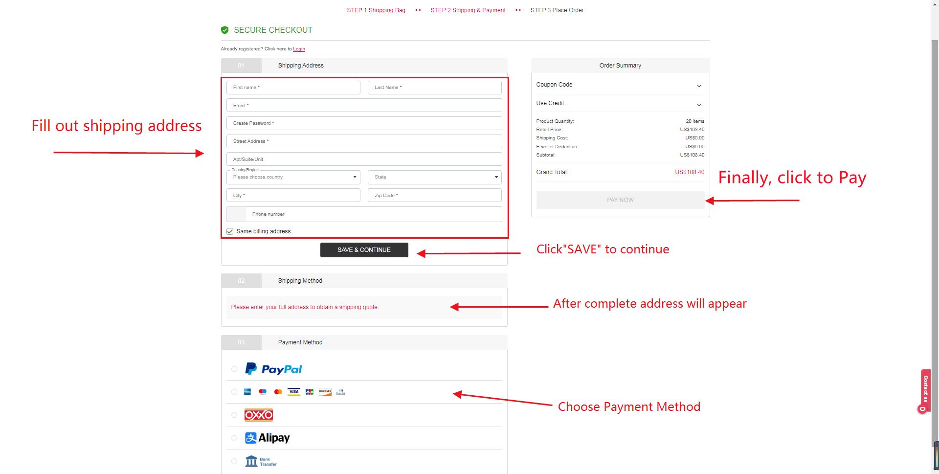 shipping address