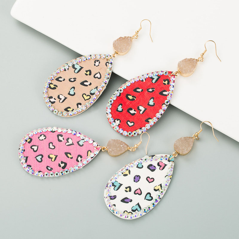 Wholesale Drop Leather Printed Earrings Alloy With Rhinestones Earrings