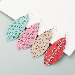 Wholesale Fashion Exaggerated Leaves Reversible Leather Tassel Print With Full Diamonds Earrings