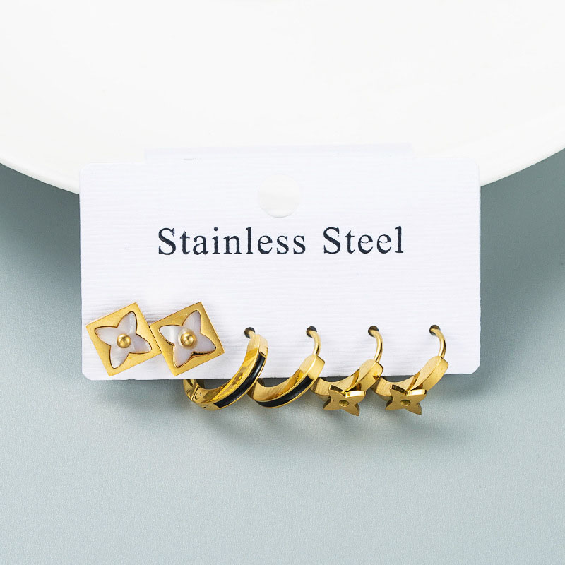 Fashion Simple Flower-shaped Titanium Steel 3-piece Earrings Supplier