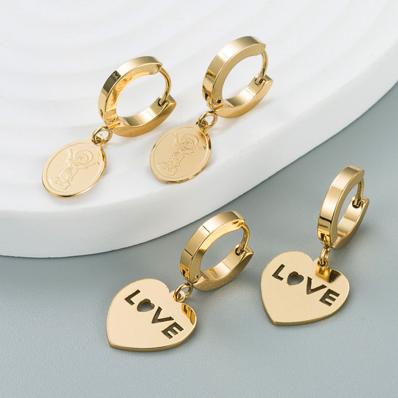 Korean Fashion Simple Heart-shaped Virgin Letter Titanium Steel Minimalist Earrings Do Not Lose Color Supplier